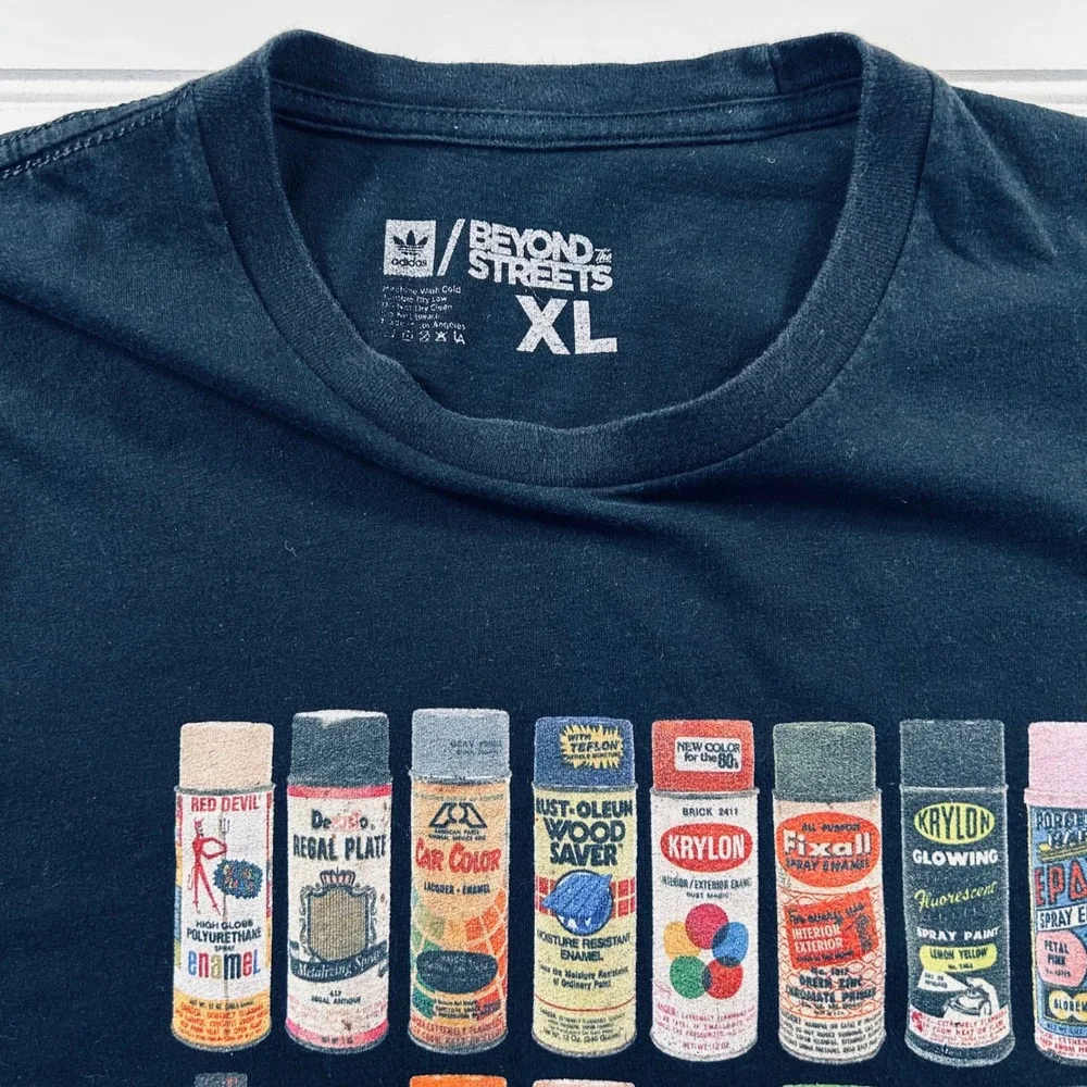Adidas x Beyond The Streets VTG Spray Cans Graffiti Graphic Shirt Mens XL Black